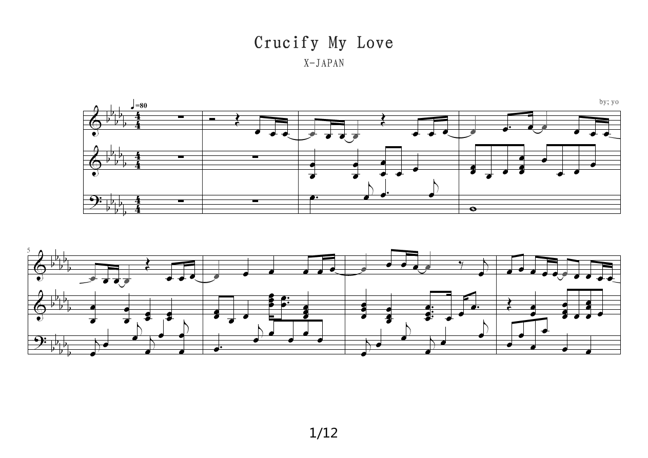 Crucify My Love钢琴谱|Crucify My Love最新钢琴谱|Crucify My Love钢琴谱下载
