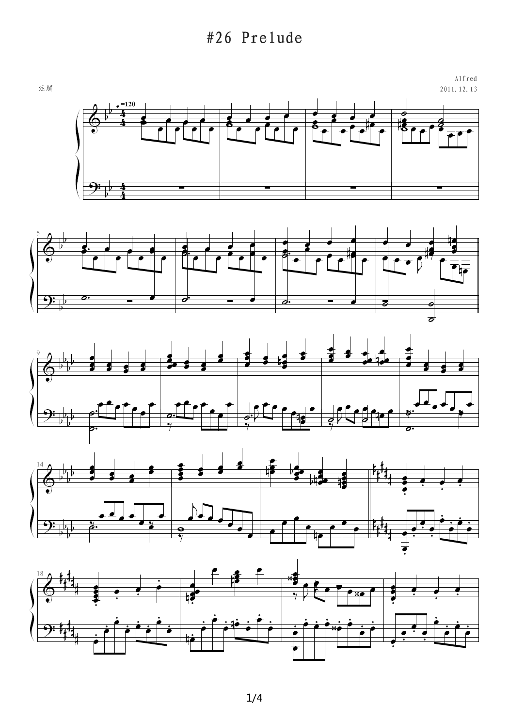 Prelude钢琴谱|Prelude最新钢琴谱|Prelude钢琴谱下载