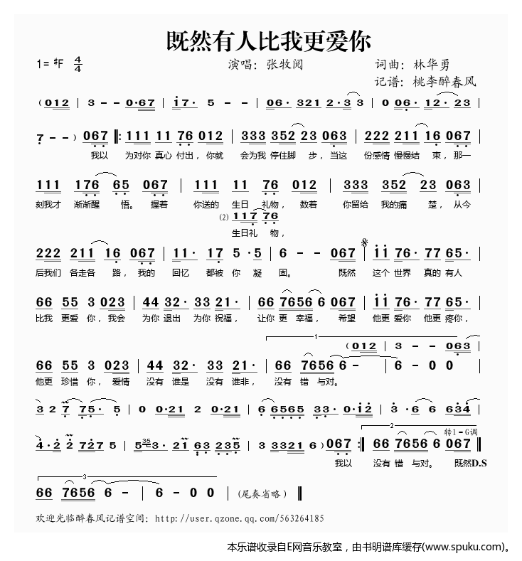 既然有人比我更爱你简谱|既然有人比我更爱你最新简谱|既然有人比我更爱你简谱下载