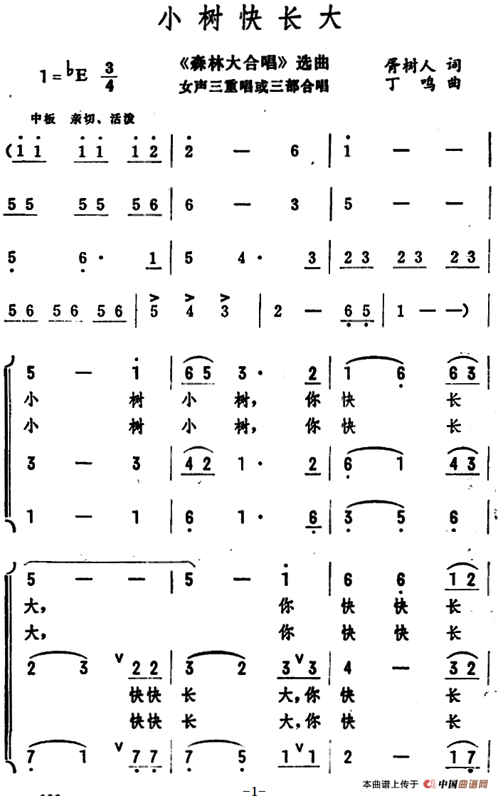 小树快长大简谱|小树快长大最新简谱|小树快长大简谱下载