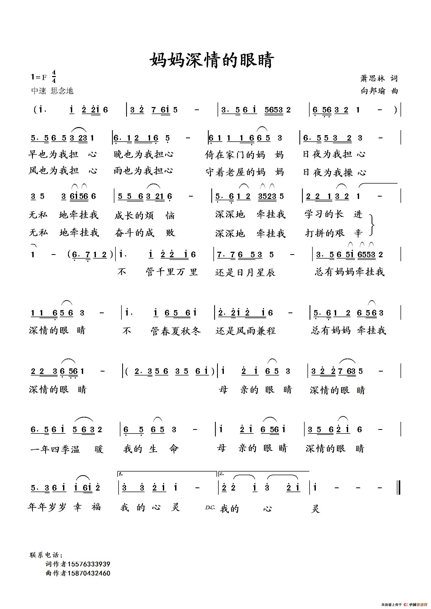 妈妈的深情的眼睛简谱|妈妈的深情的眼睛最新简谱|妈妈的深情的眼睛简谱下载