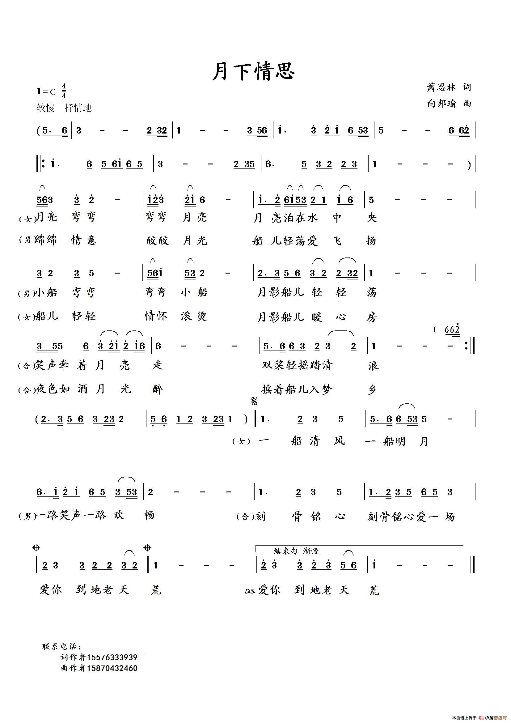 月下情思简谱|月下情思最新简谱|月下情思简谱下载